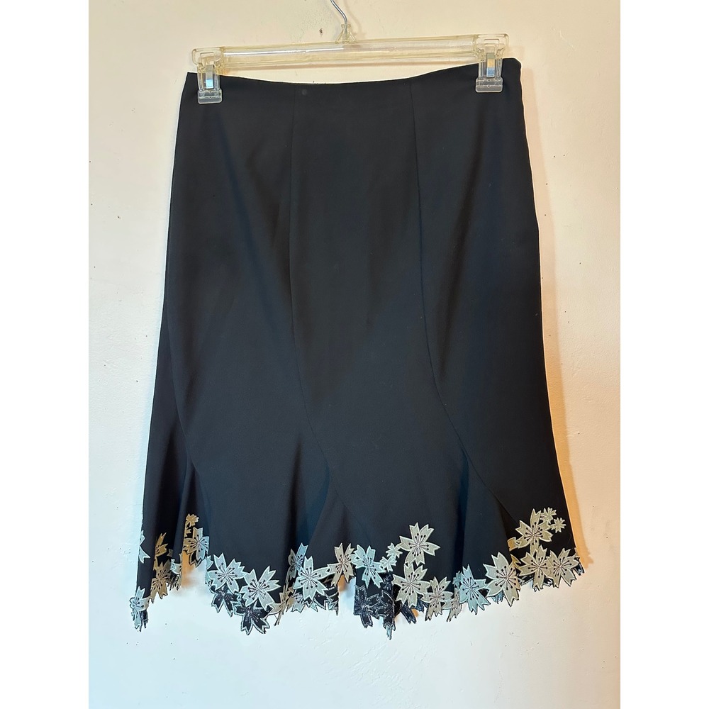 Karen Kane Lifestyle Black Floral Embroidered Lace Hem Mermaid Midi Skirt Size 4